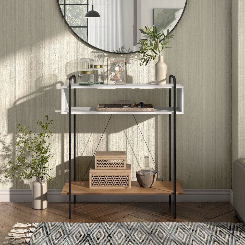 Shaye White 2-Shelf Wood Console Table. Picture 5