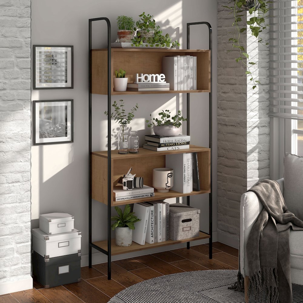 Milan Distressed Oak Accent Bookcase with 5 Shelves. Picture 4