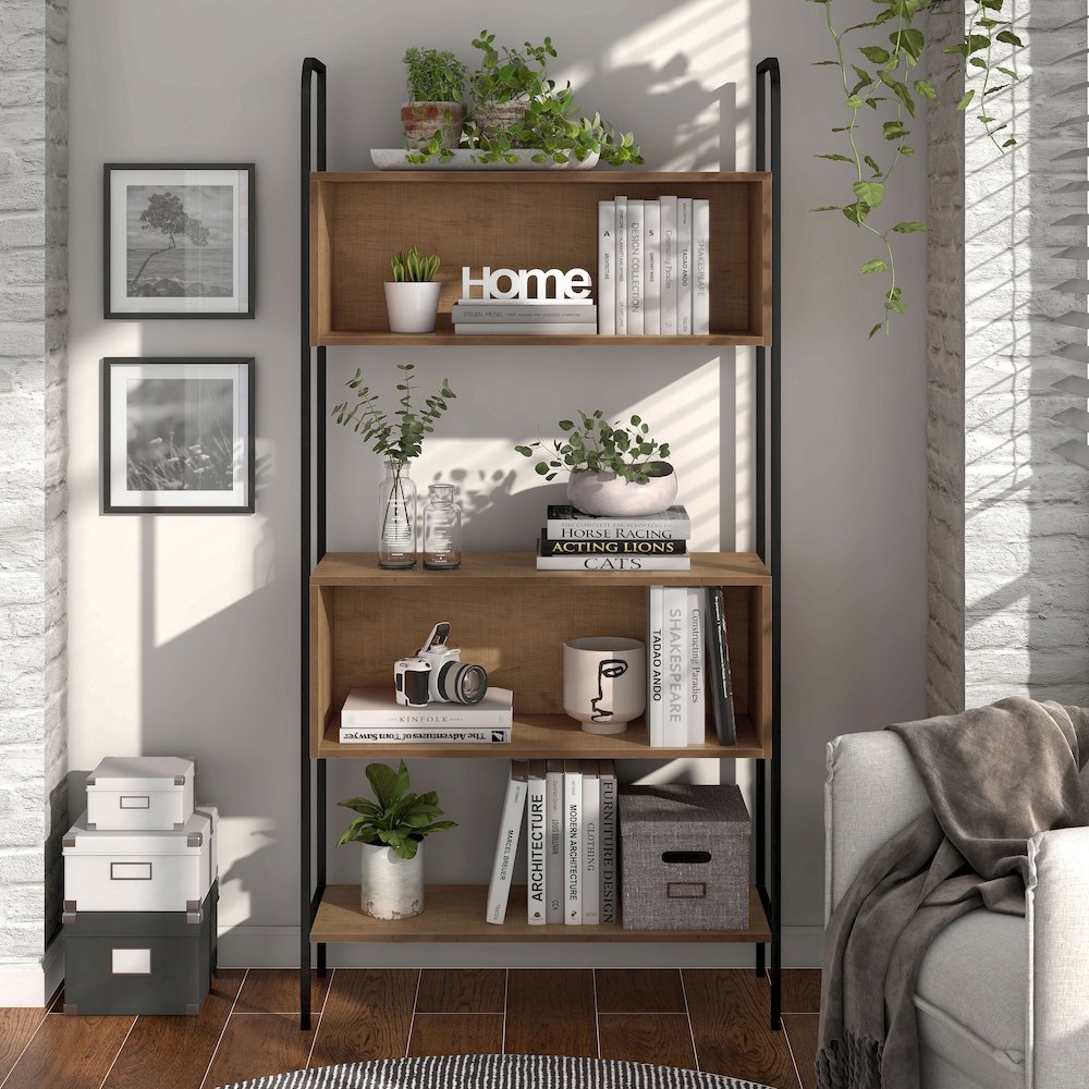 Milan Distressed Oak Accent Bookcase with 5 Shelves. Picture 5
