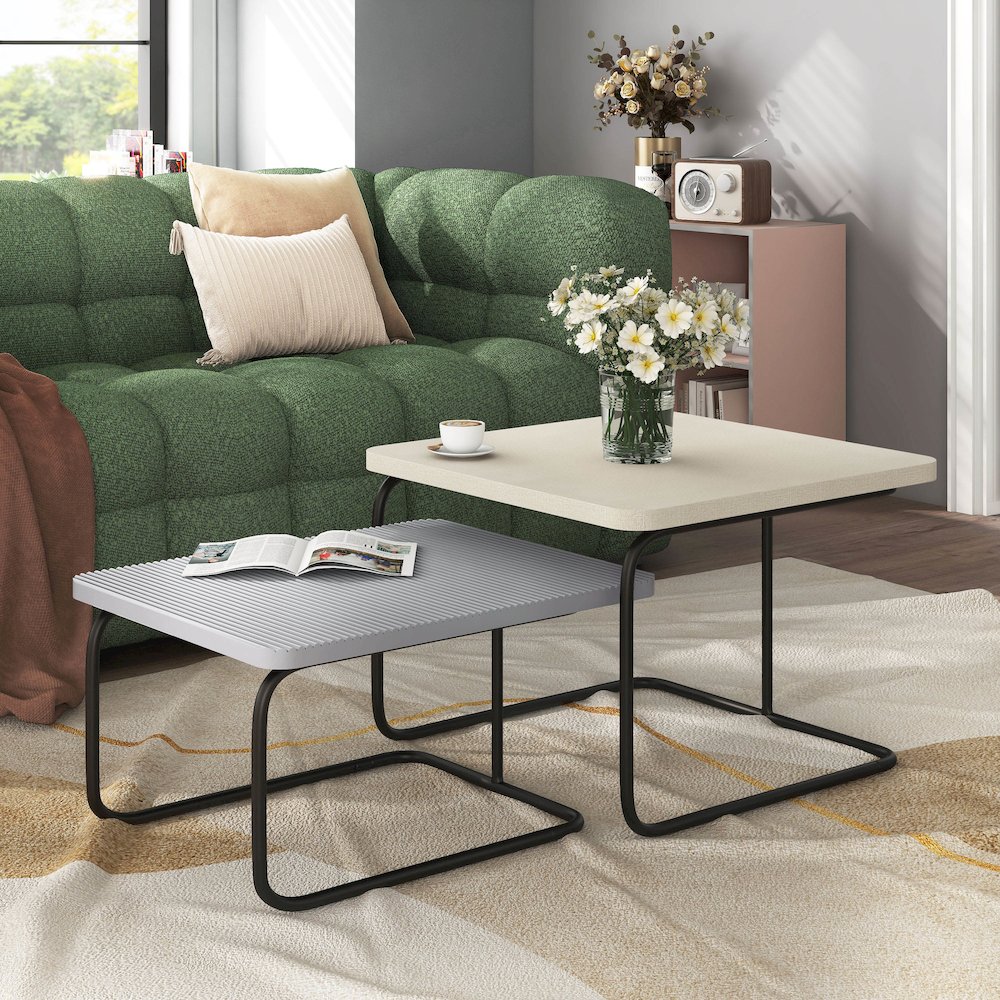 Torra Wood 2-Piece Nesting Coffee Table, Cream Weave. Picture 4