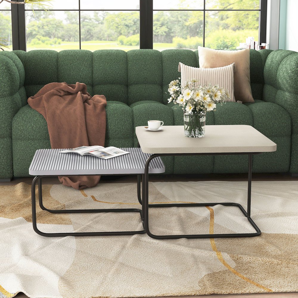 Torra Wood 2-Piece Nesting Coffee Table, Cream Weave. Picture 5