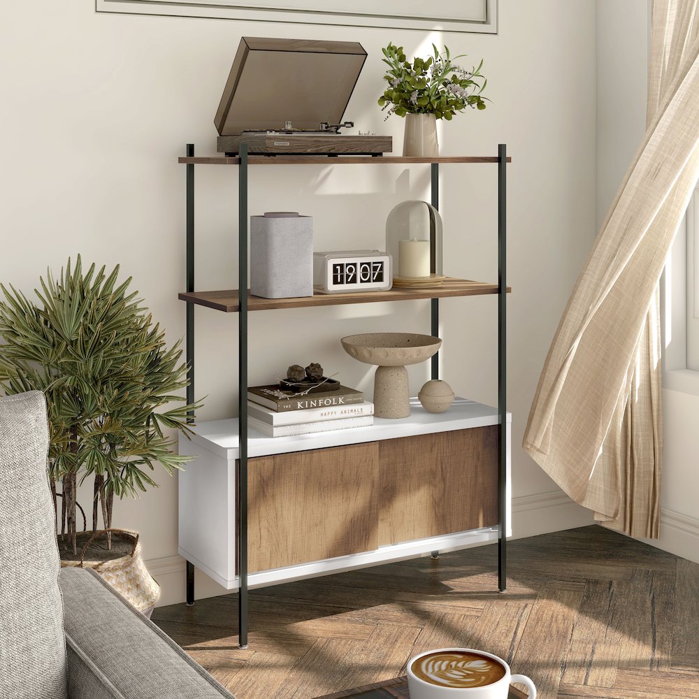Milan White and Distressed Oak 3-Shelf Accent Bookcase. Picture 4