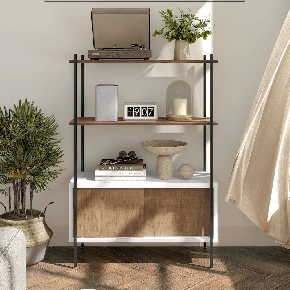 Milan White and Distressed Oak 3-Shelf Accent Bookcase. Picture 5