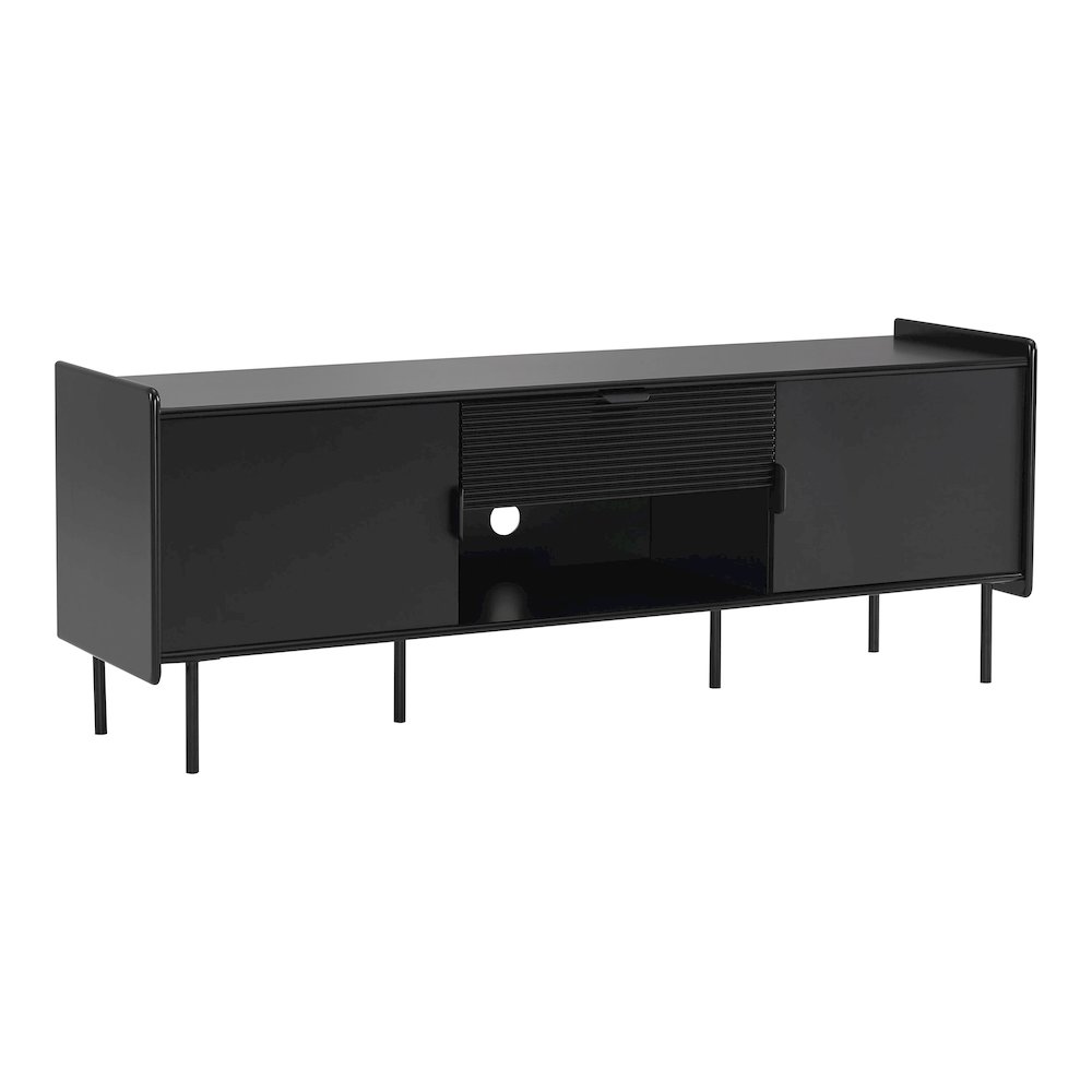 Rainer Modern Black TV Stand with Drawer and Doors. Picture 1