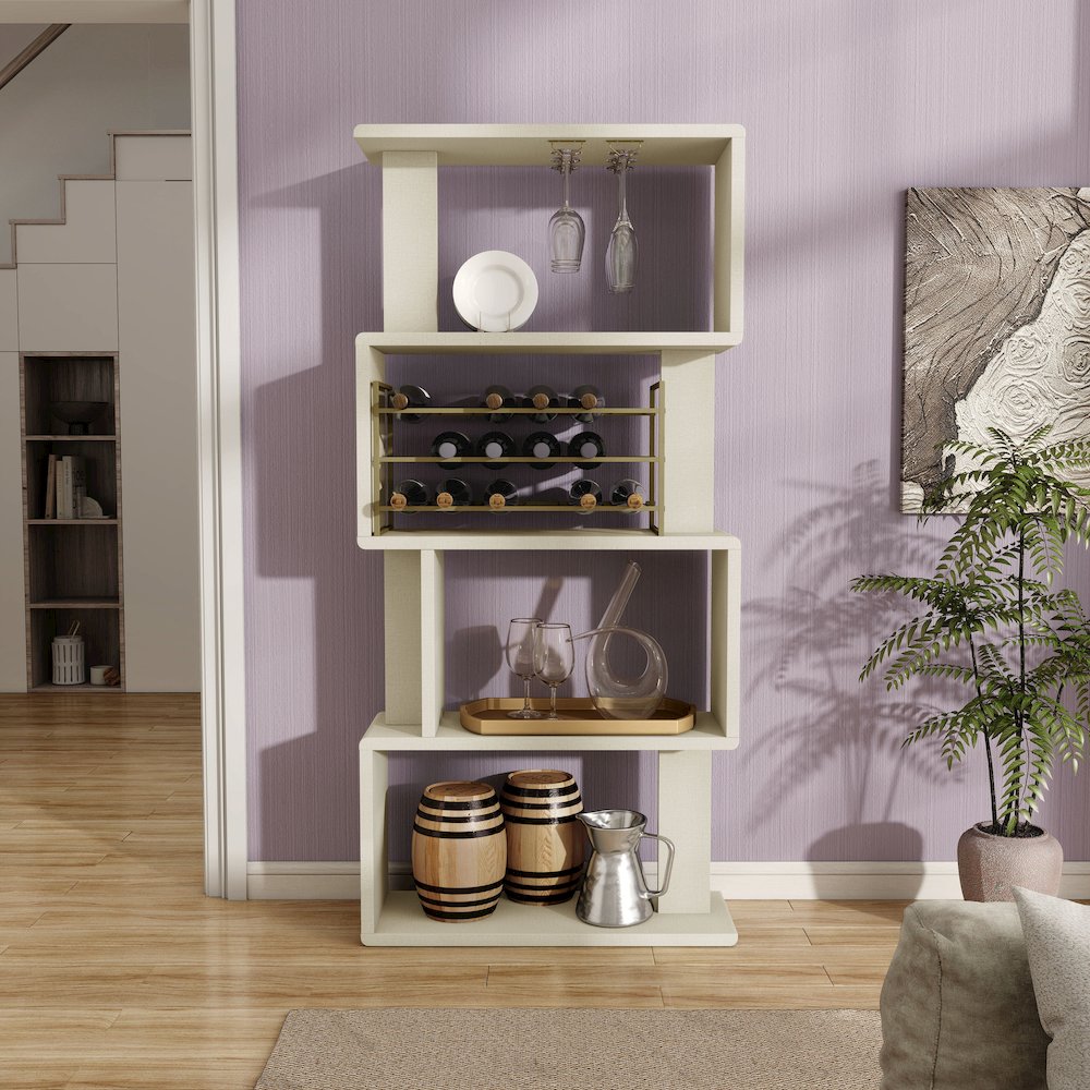 Ena 18-Bottle Cream Weave and Brass Wine Rack. Picture 4