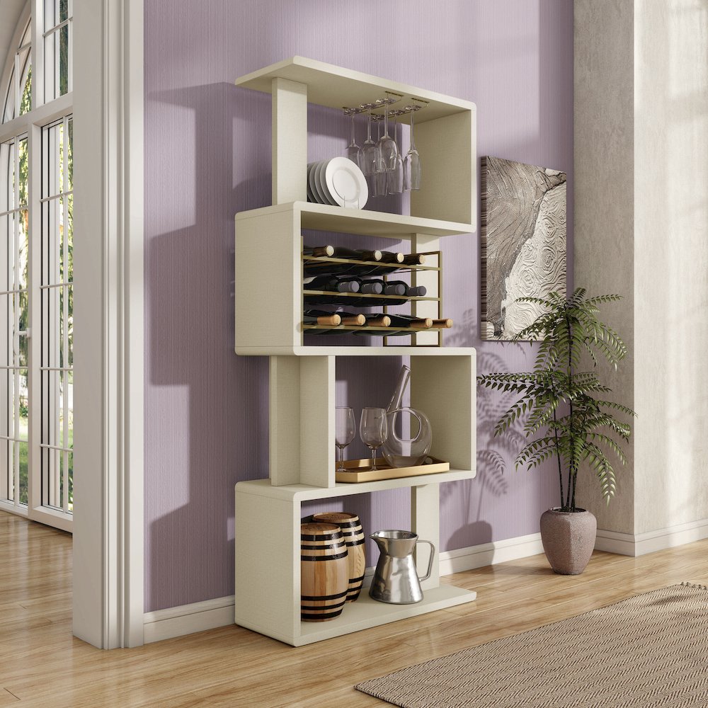 Ena 18-Bottle Cream Weave and Brass Wine Rack. Picture 5