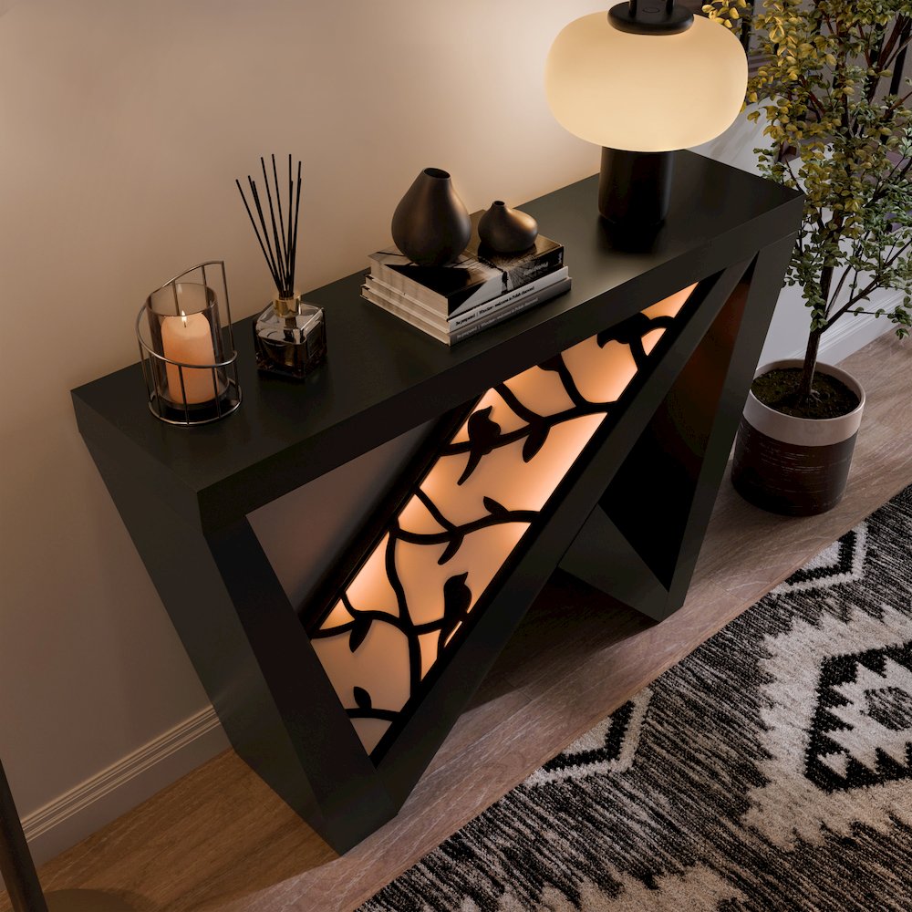 Wyll Contemporary Indoor LED Wood Console Table with Remote. Picture 5