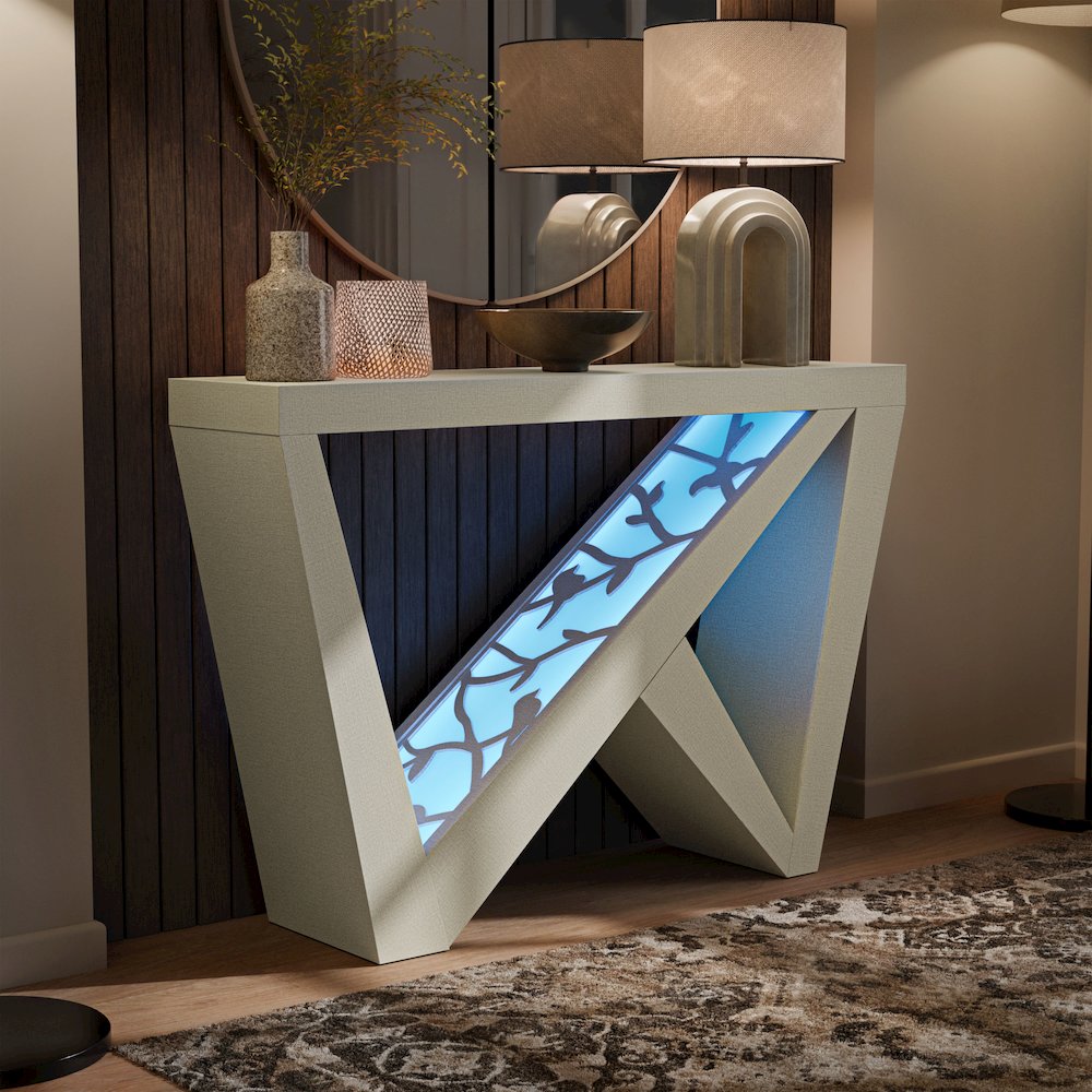 Wyll Contemporary Indoor LED Wood Console Table with Remote. Picture 4