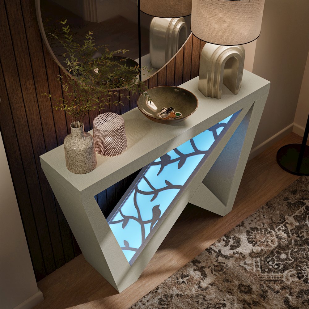 Wyll Contemporary Indoor LED Wood Console Table with Remote. Picture 5