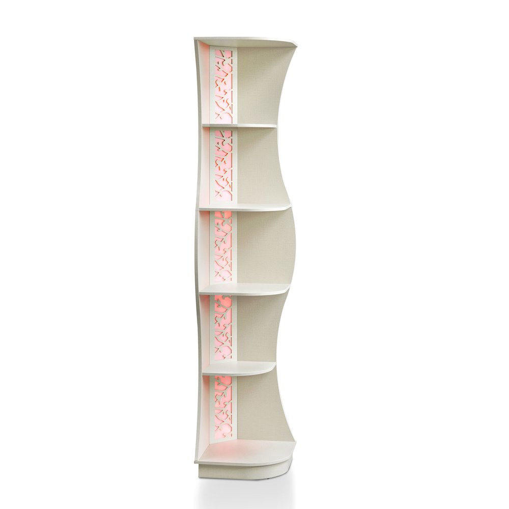 Wilton Contemporary 5-Shelf Corner Bookcase with LED Light. Picture 1