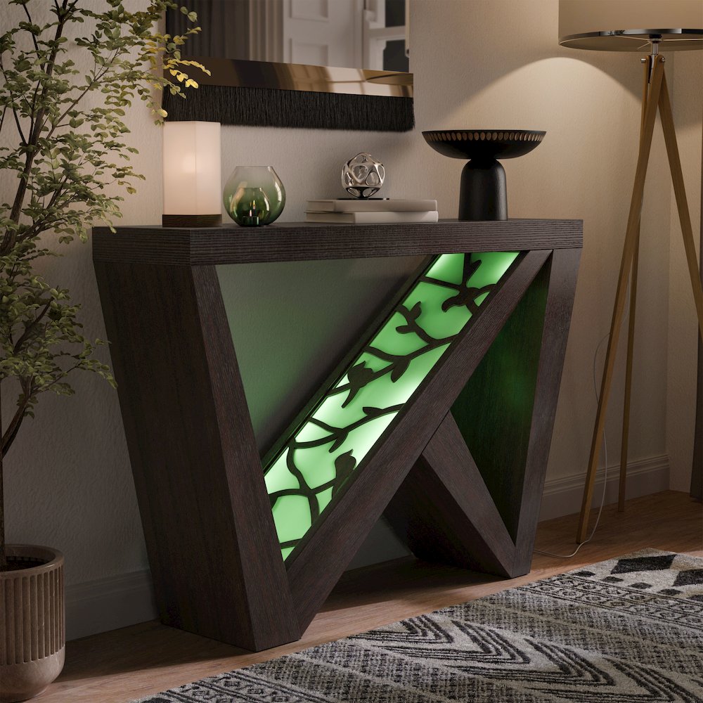 Wyll Contemporary Indoor LED Wood Console Table with Remote. Picture 4