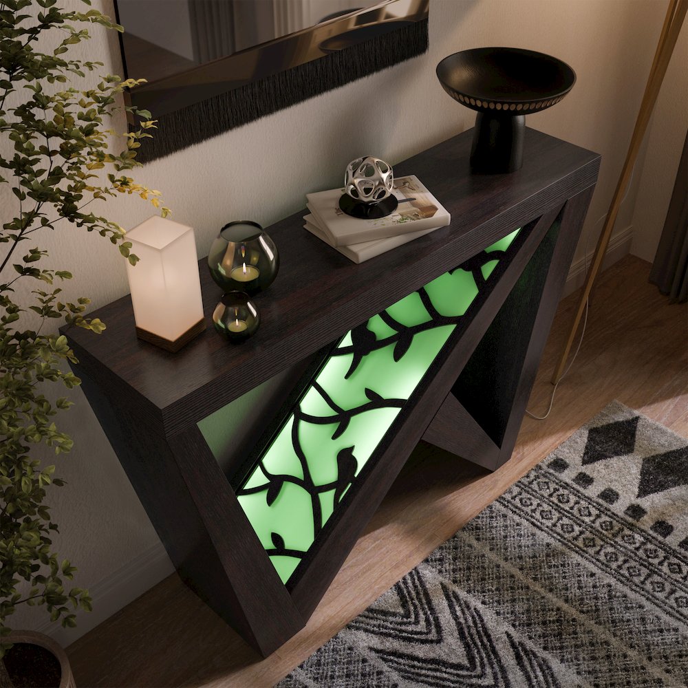 Wyll Contemporary Indoor LED Wood Console Table with Remote. Picture 5