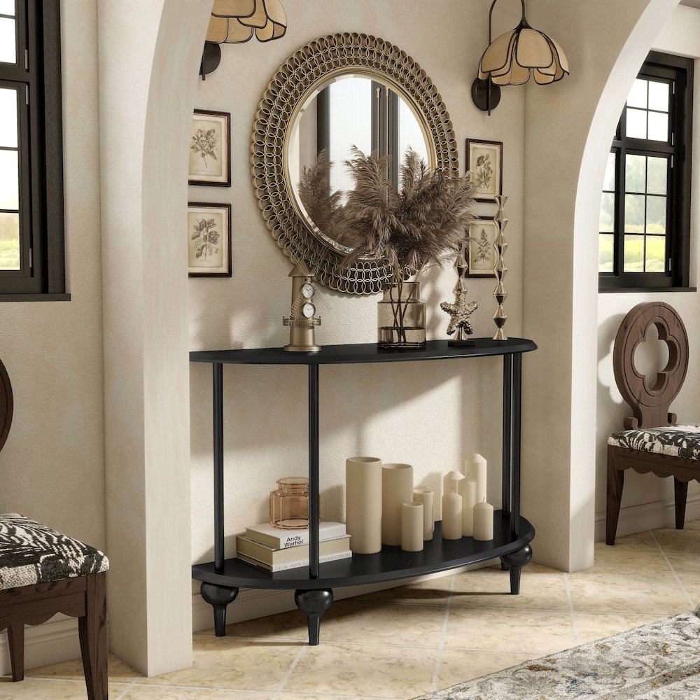 Soela Half Moon Composite Console Table with Shelf. Picture 4