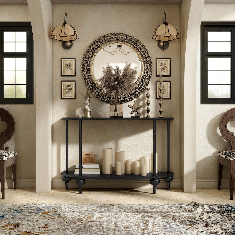 Soela Half Moon Composite Console Table with Shelf. Picture 5