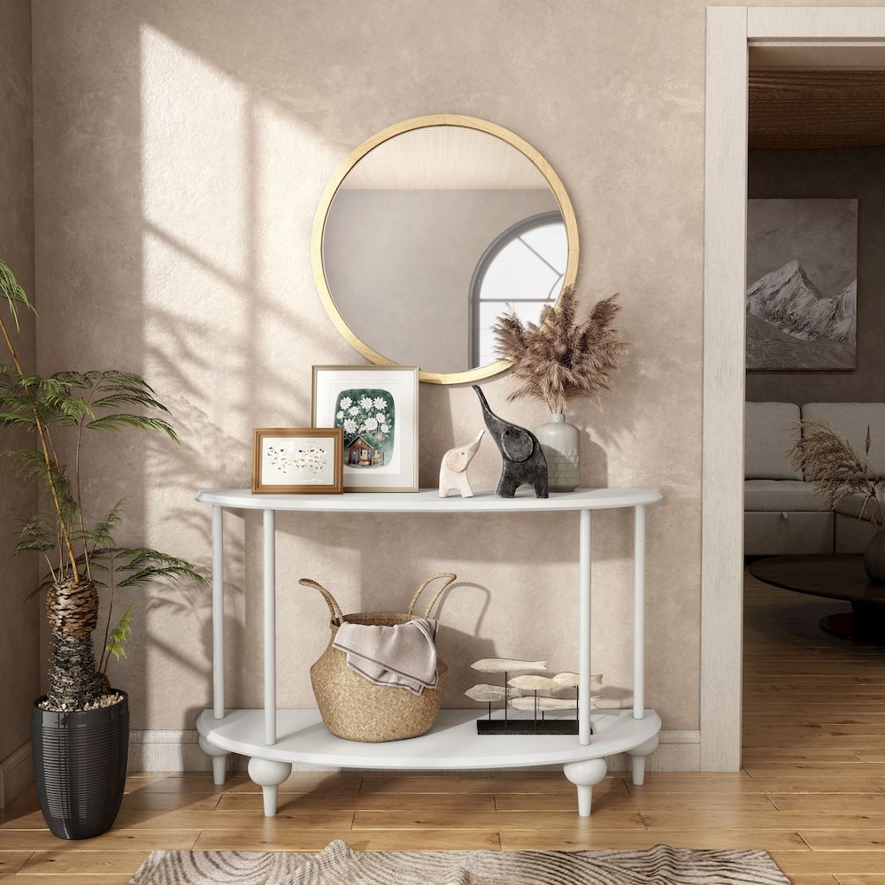 Soela Half Moon Composite Console Table with Shelf. Picture 4