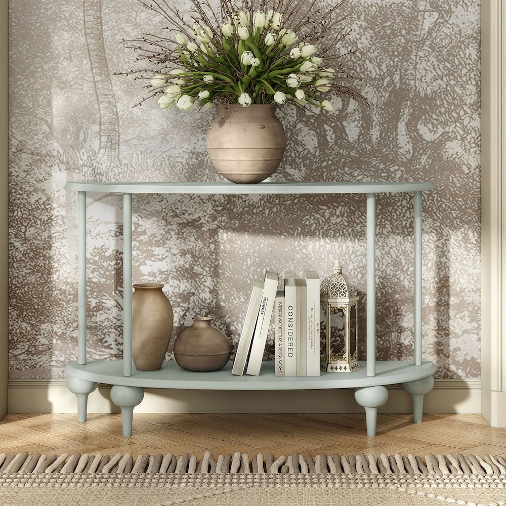 Soela Half Moon Composite Console Table with Shelf. Picture 4