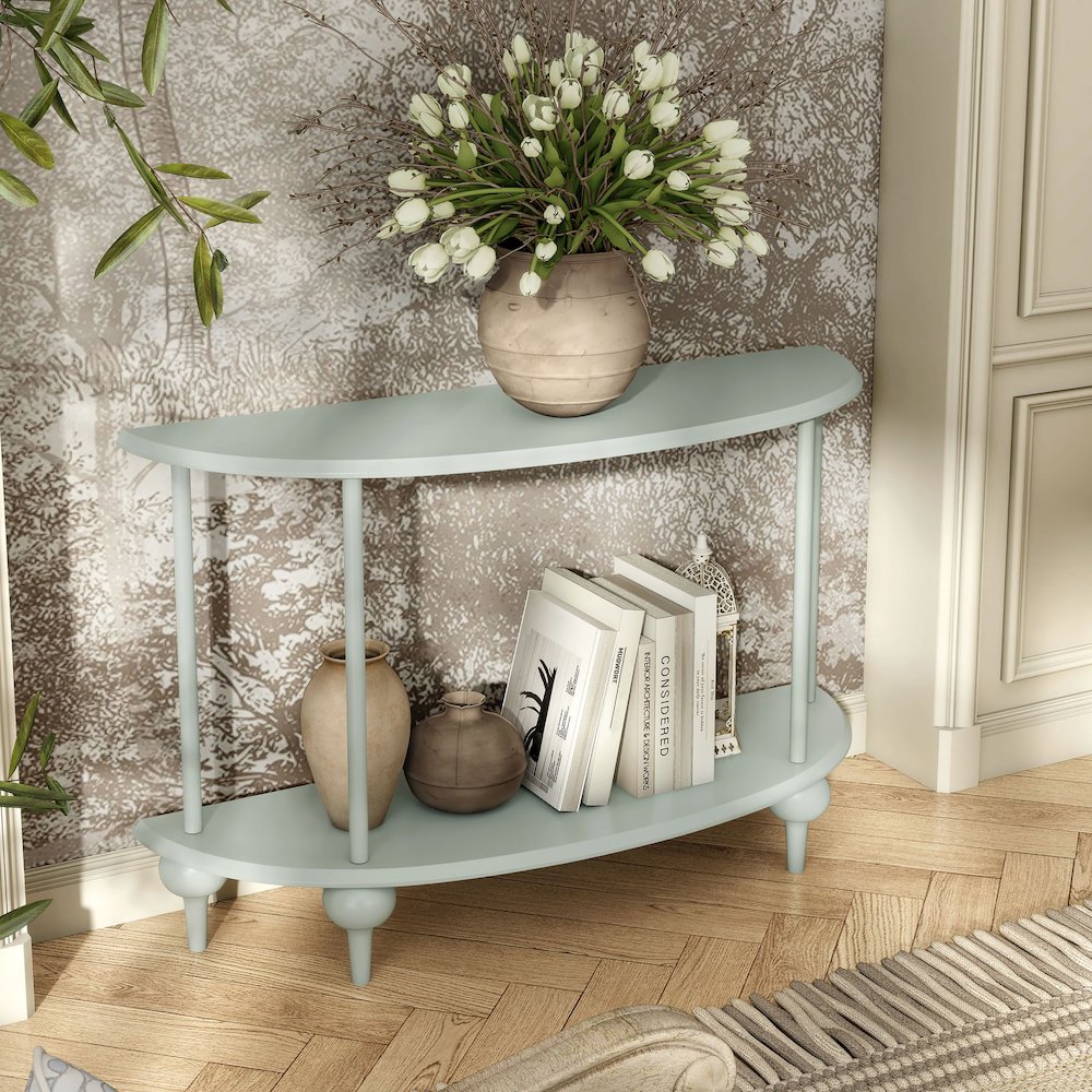 Soela Half Moon Composite Console Table with Shelf. Picture 5