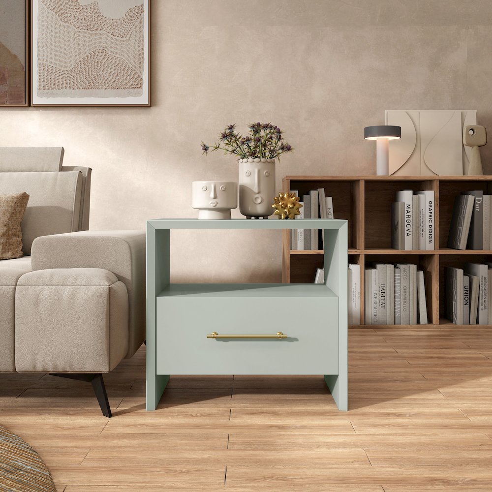 Elvora Modern Wood 1-Drawer and 1-Shelf End Table. Picture 4