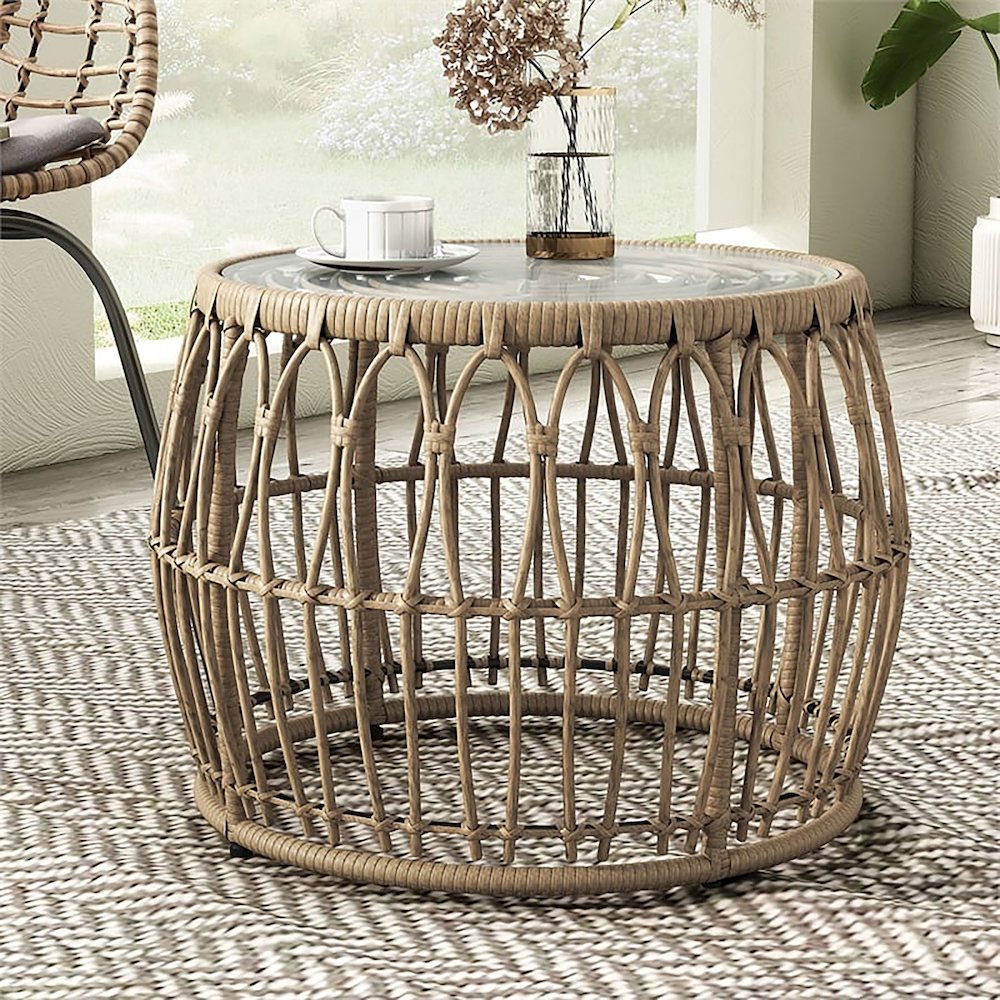 Muse & Lounge Co.Serene Natural Wicker Outdoor Coffee Table. Picture 3