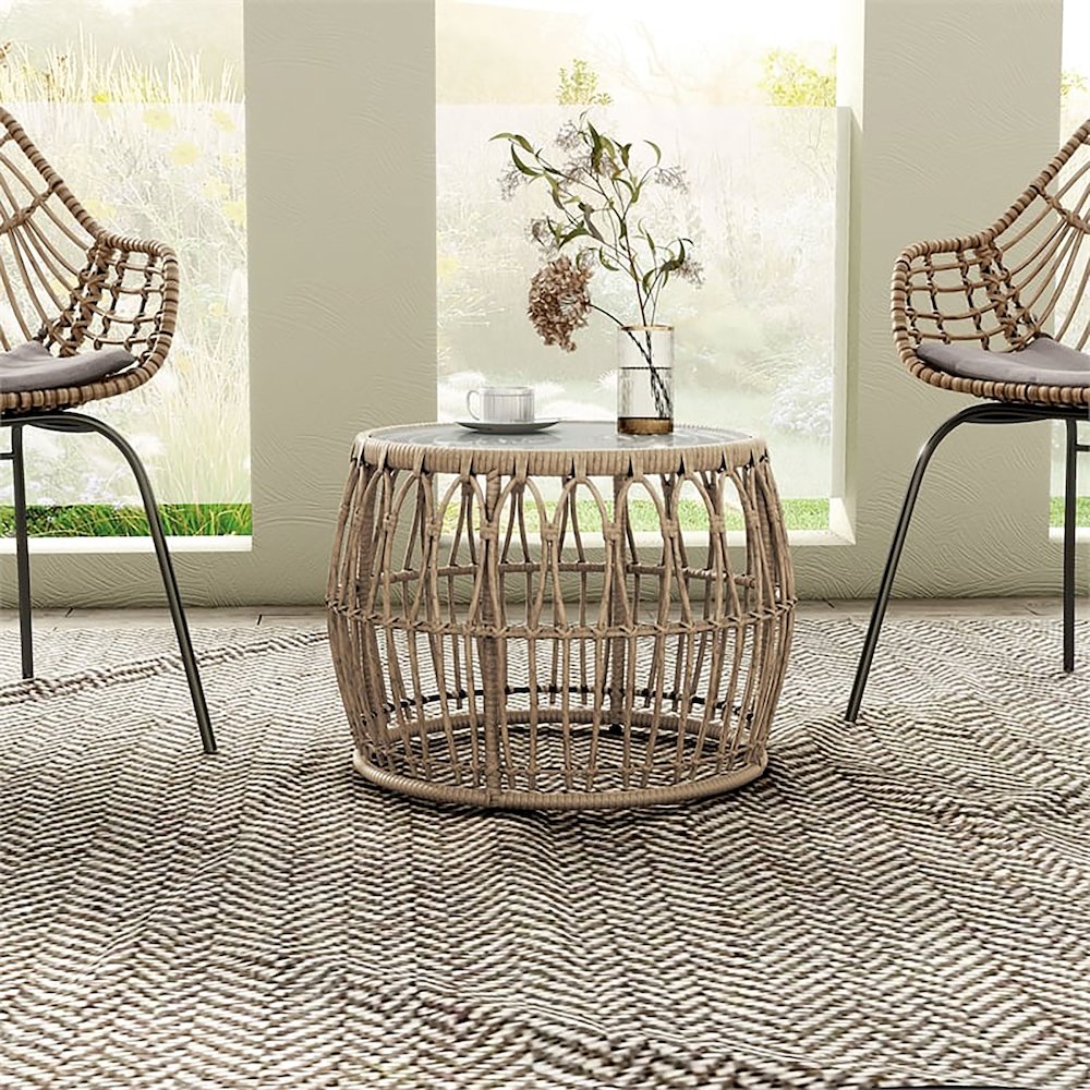 Muse & Lounge Co.Serene Natural Wicker Outdoor Coffee Table. Picture 4