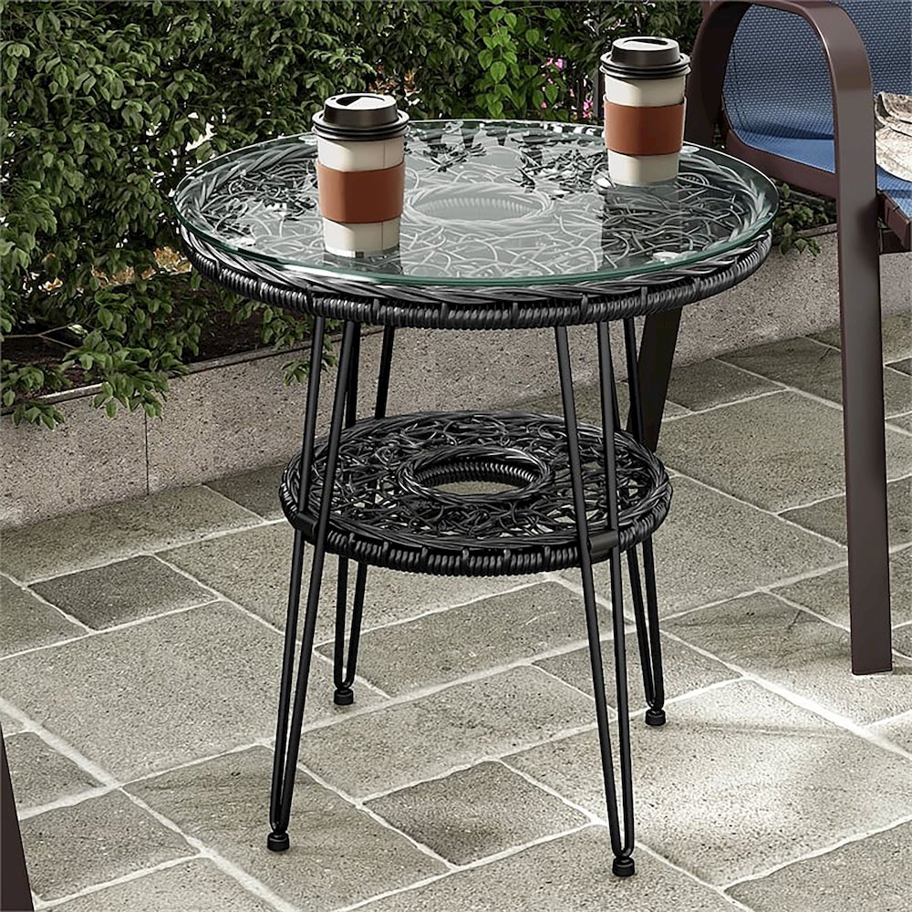 Muse & Lounge Co.Serene Black Wicker Outdoor Coffee Table. Picture 4