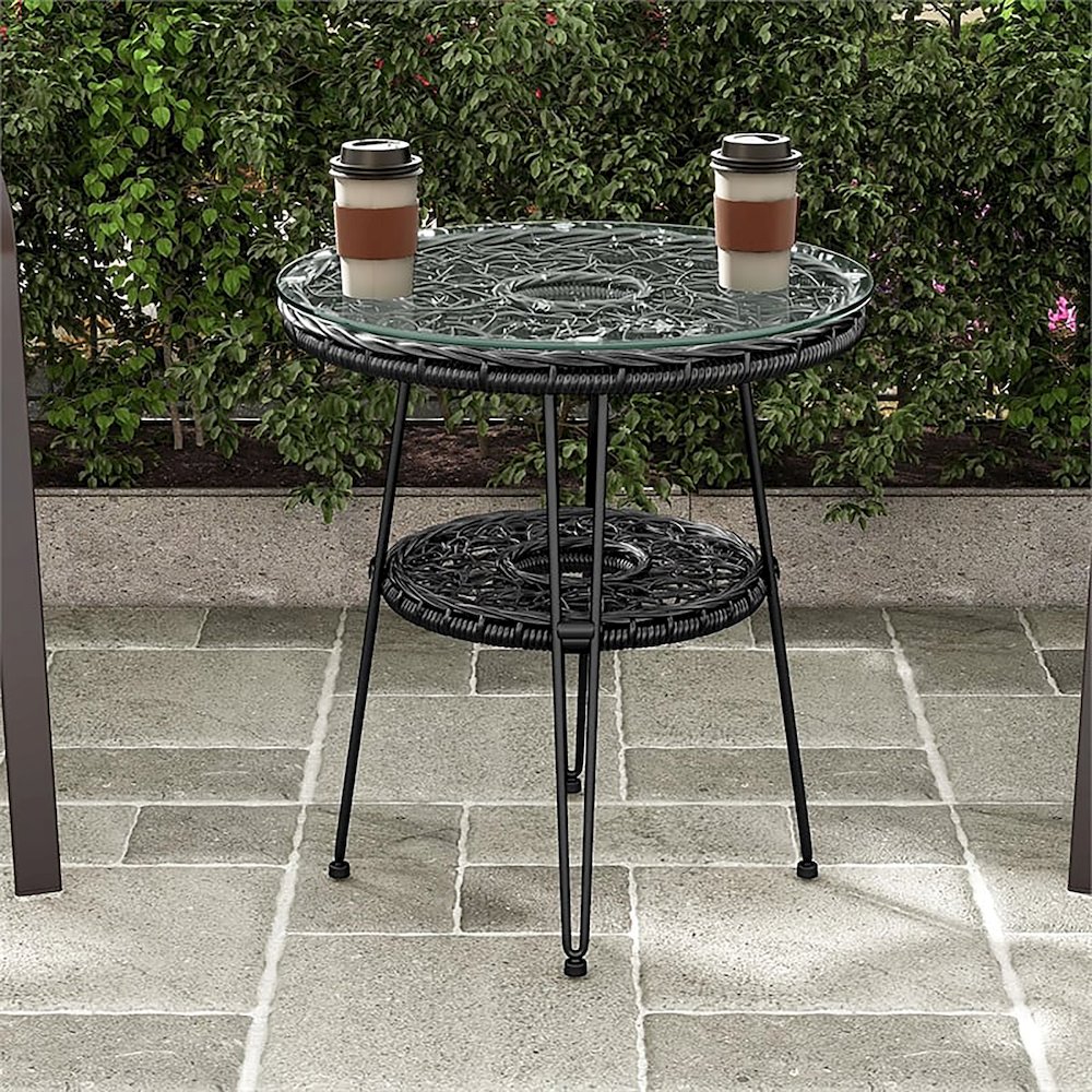 Muse & Lounge Co.Serene Black Wicker Outdoor Coffee Table. Picture 5