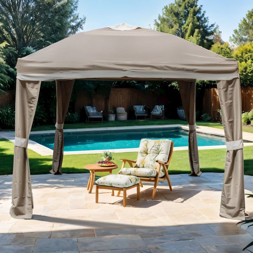 Naj 10' Pop-Up Outdoor Brown Fabric Gazebo with Wind Vent. Picture 2