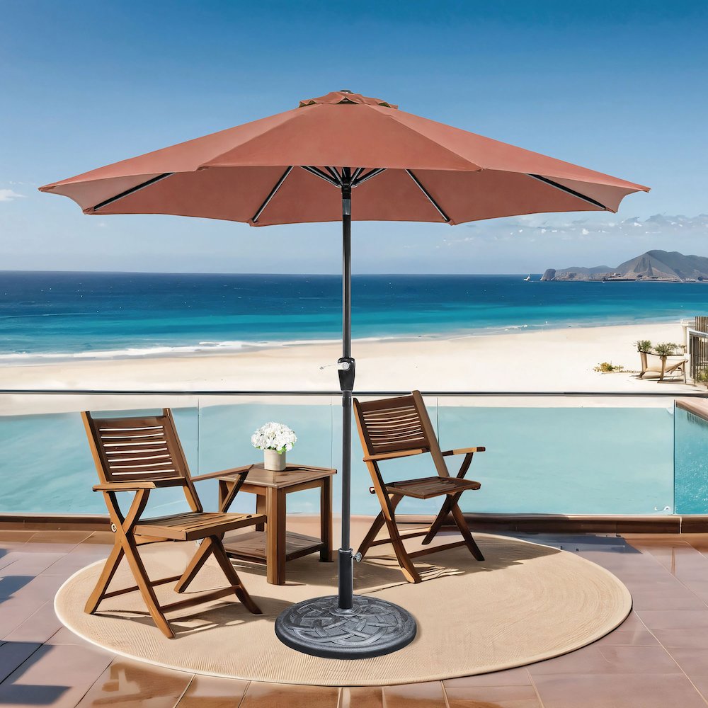 Ella 9' Outdoor Metal Round Patio Sherpa Umbrella with Base. Picture 3