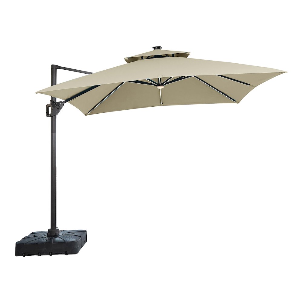 Monich Aluminum LED 10' Double Top Square Umbrella in Beige. Picture 1