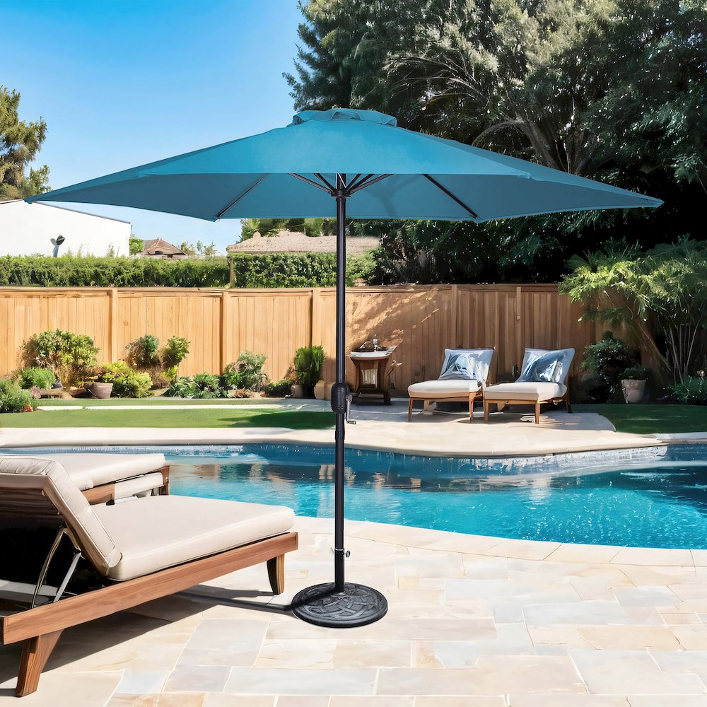 Cain Fabric 9' Outdoor Umbrella in Blue. Picture 2