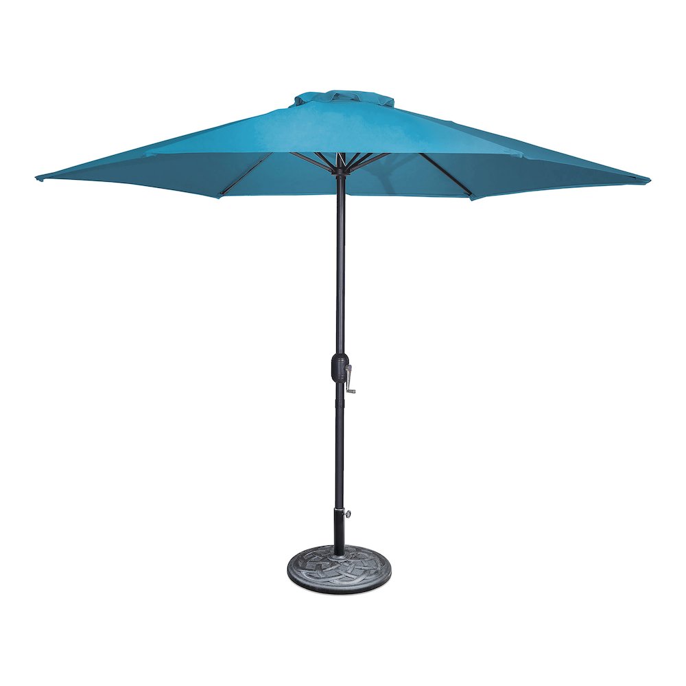 Cain Fabric 9' Outdoor Umbrella in Blue with Base Included. Picture 1