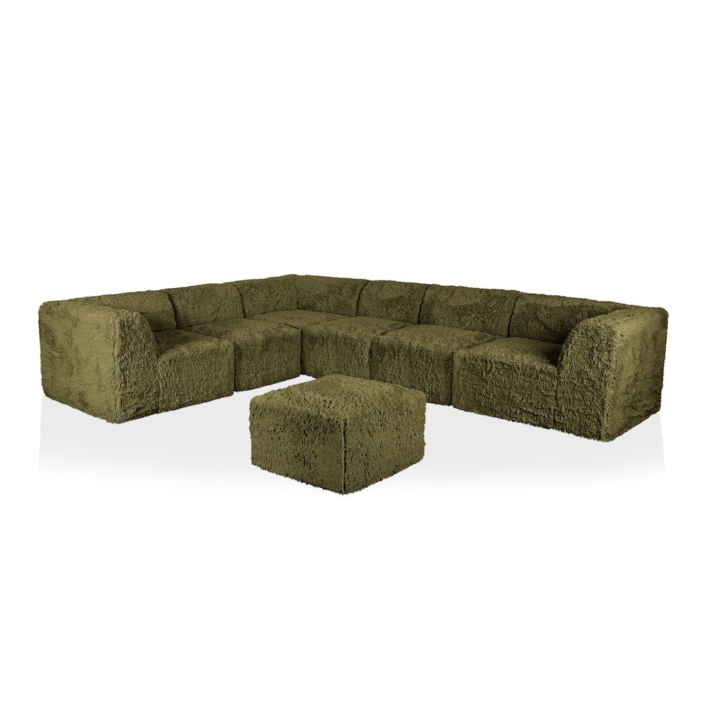 Getty 7-Piece Faux Fur Modular Sectional Sofa with Ottoman