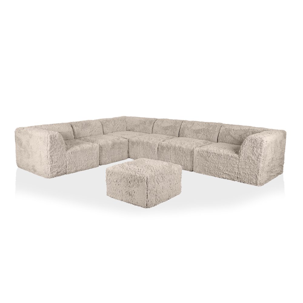 Getty 7-Piece Faux Fur Modular Sectional Sofa with Ottoman