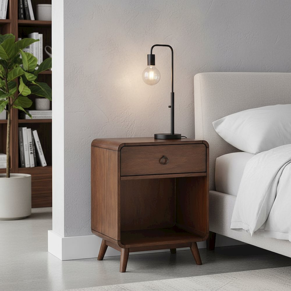 Brown Wooden Nightstand – 1 Drawer Side Table for Bedroom Décor and Storage. Picture 2