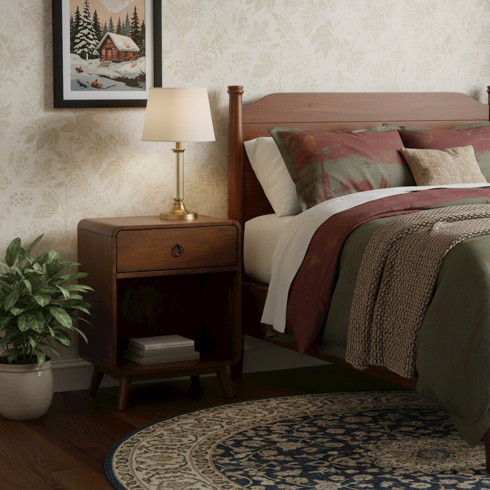 Brown Wooden Nightstand – 1 Drawer Side Table for Bedroom Décor and Storage. Picture 3