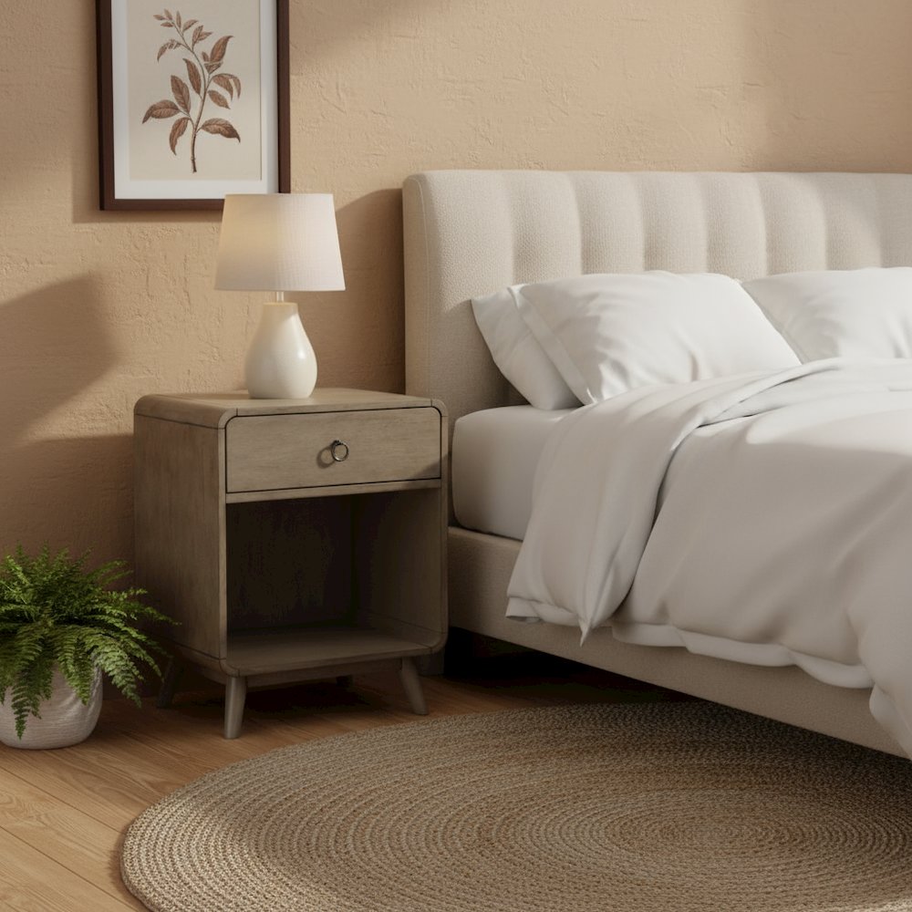 Gray Wooden Nightstand – 1 Drawer Side Table for Bedroom Décor and Storage. Picture 3