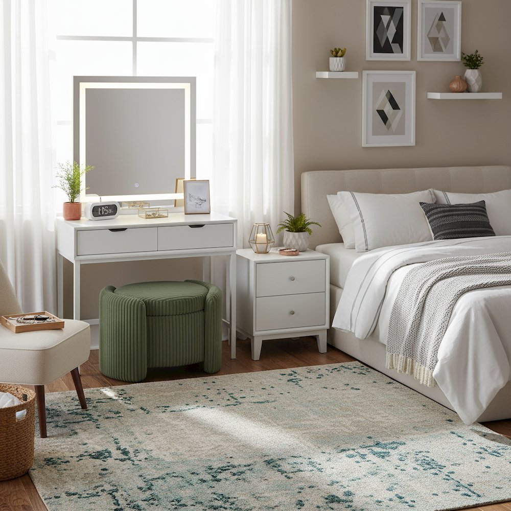 Green Round Ottoman with Storage – Fabric Ottoman Coffee Table for Living Room. Picture 2