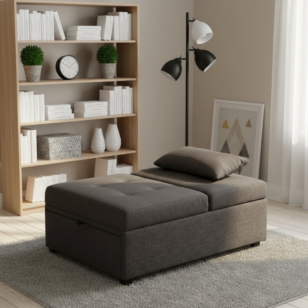 Gray Tufted Folding Ottoman Chair Sofa Bed - 43.5 Inch Long Single Sofa Design. Picture 2