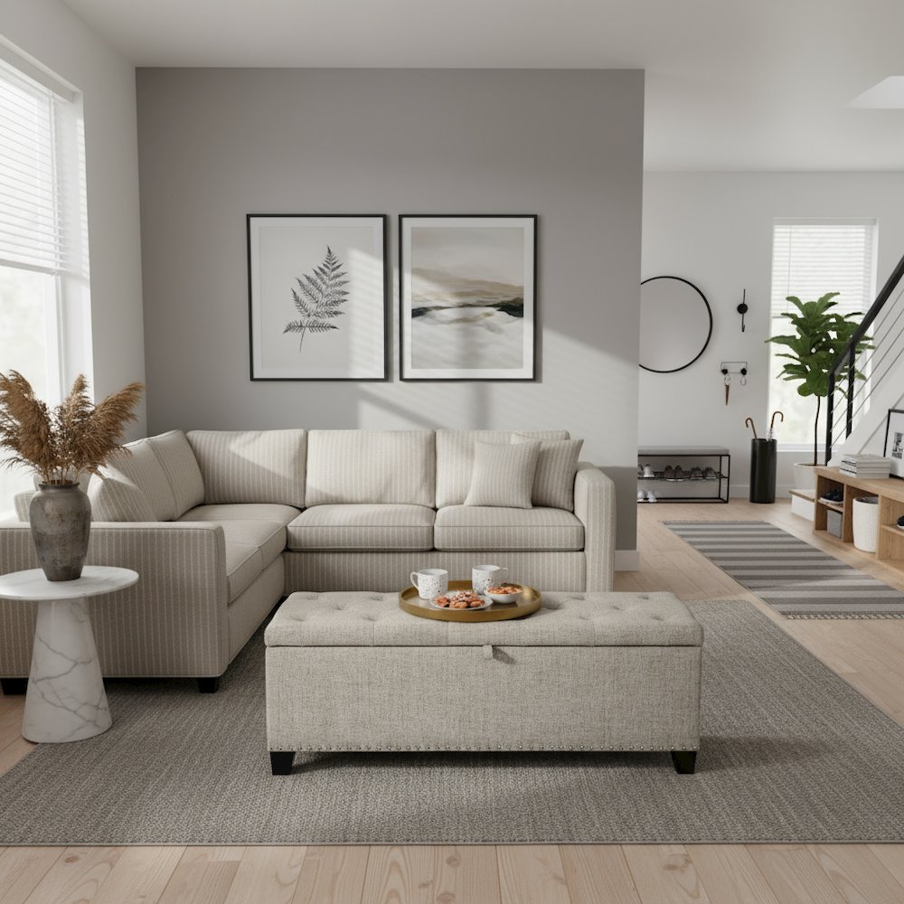Light Brown Ottoman with Storage – Upholstered Storage Bench for Bedroom, Entry. Picture 3