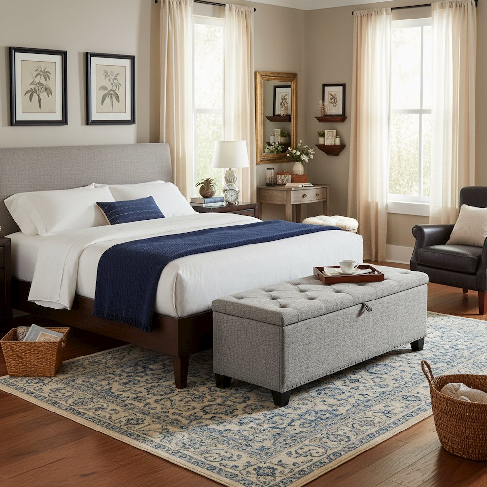 Light Gray Ottoman with Storage – Upholstered Storage Bench for Bedroom, Entry. Picture 2