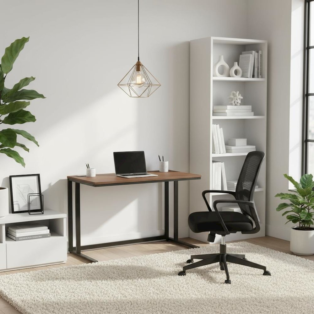 Black Writing Desk – Metal Computer Desk With USB and Power Outlets. Picture 3