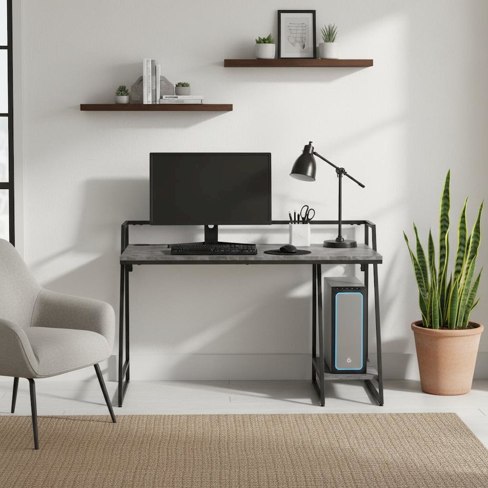 Gray Writing Desk – Metal Computer Desk or Home Office Table with USB. Picture 2