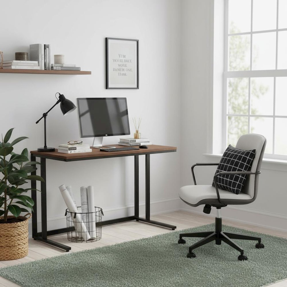 Black Writing Desk – Metal Computer Desk With USB and Power Outlets. Picture 2