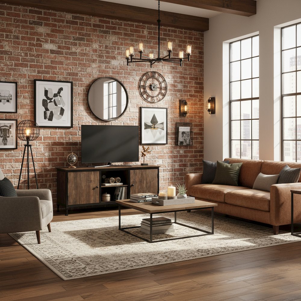 Brown Industrial TV Stand – 60 Inch Wide Entertainment Center For Living Room. Picture 2