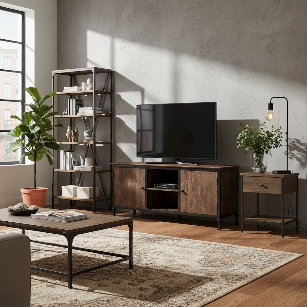 Brown Industrial TV Stand – 60 Inch Wide Entertainment Center For Living Room. Picture 3