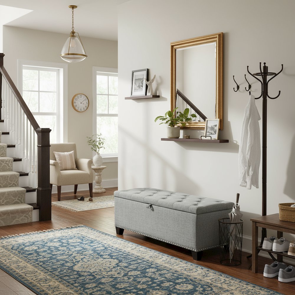 Gray Ottoman with Storage – Upholstered Storage Bench for Bedroom, Entry. Picture 2