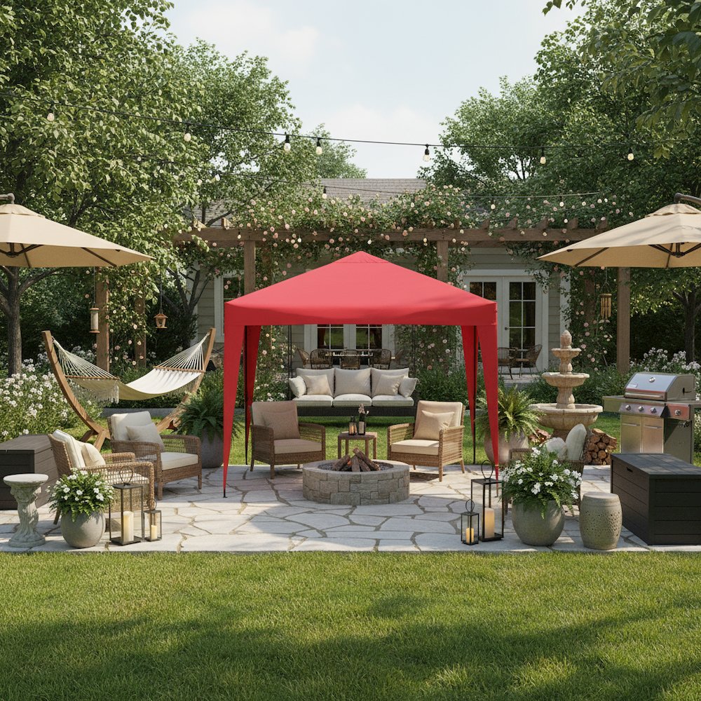 Red Polyester, Steel Frame, Pop Up Canopy – Outdoor Gazebo for Events. Picture 2