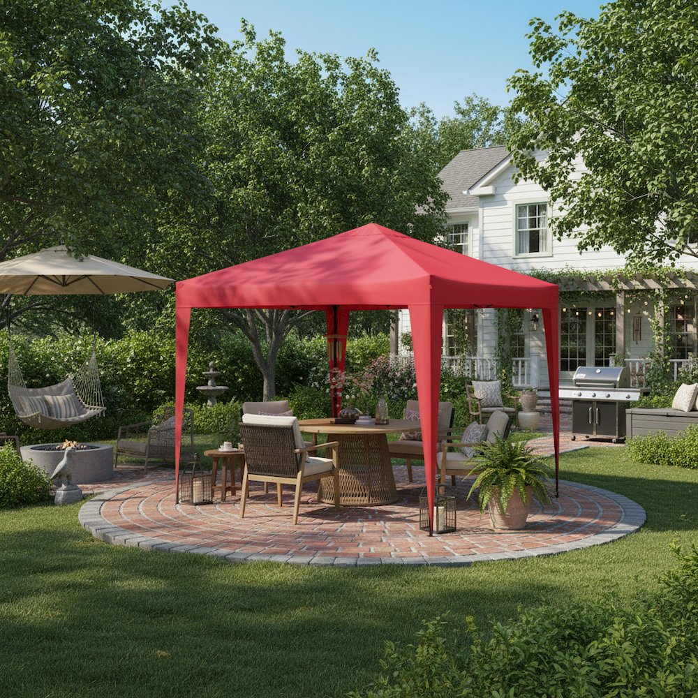 Red Polyester, Steel Frame, Pop Up Canopy – Outdoor Gazebo for Events. Picture 3