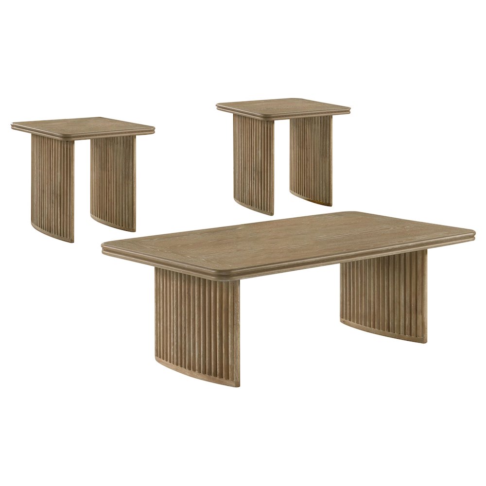 Adina 3-piece Wood Coffee Table Set Distressed Light Brown. Picture 1