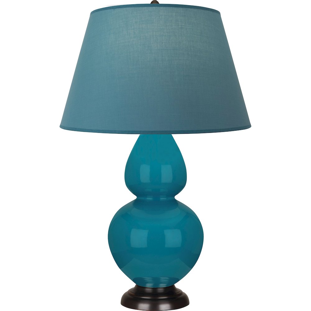 Peacock Double Gourd Table Lamp in Peacock Glazed Ceramic Color. Picture 1